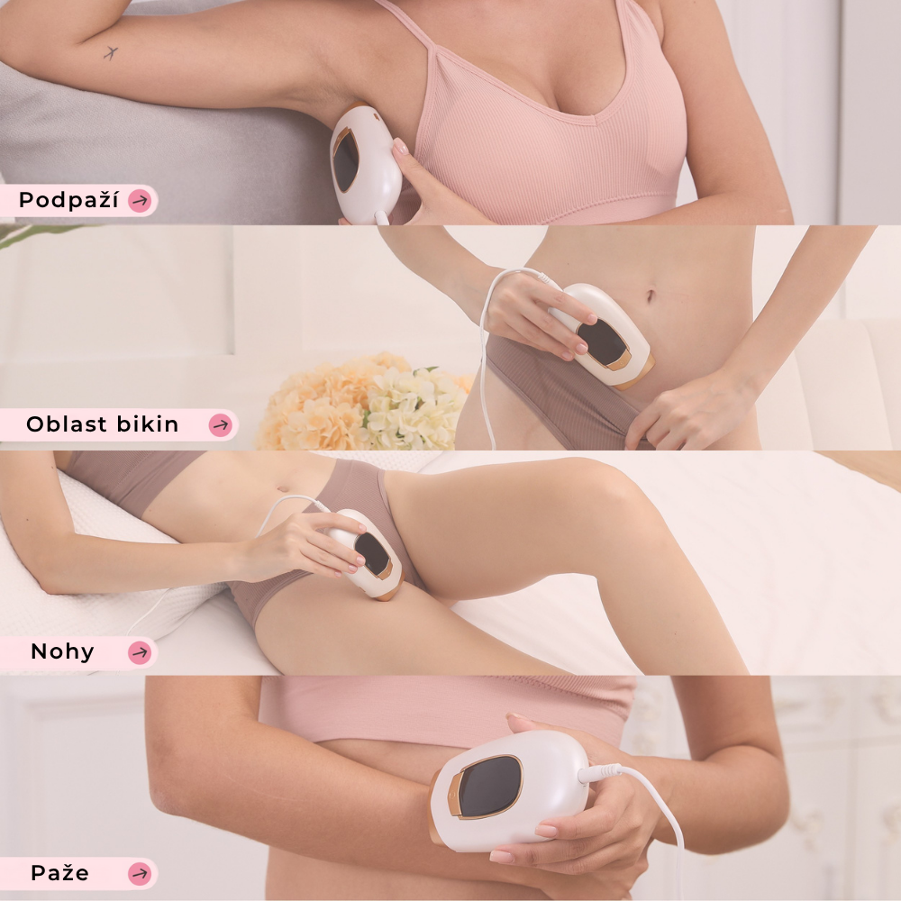 Použití Lumina na podpaží, oblast bikin, nohy a paže – účinná a šetrná IPL epilace pro celé tělo.