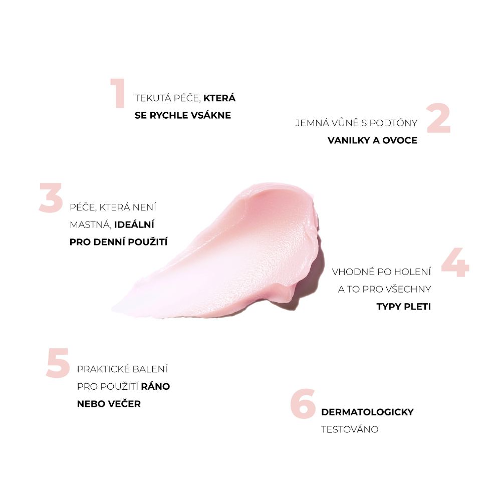 Blush Feather zklidňuje podráždění, dlouhodobě hydratuje a podporuje regeneraci pokožky po holení