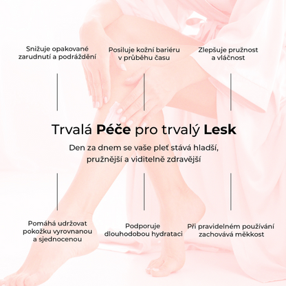 Dlouhodobá péče o pokožku s Blush Feather – zklidňuje, hydratuje, posiluje kožní bariéru a zlepšuje pružnost a sjednocení pleti