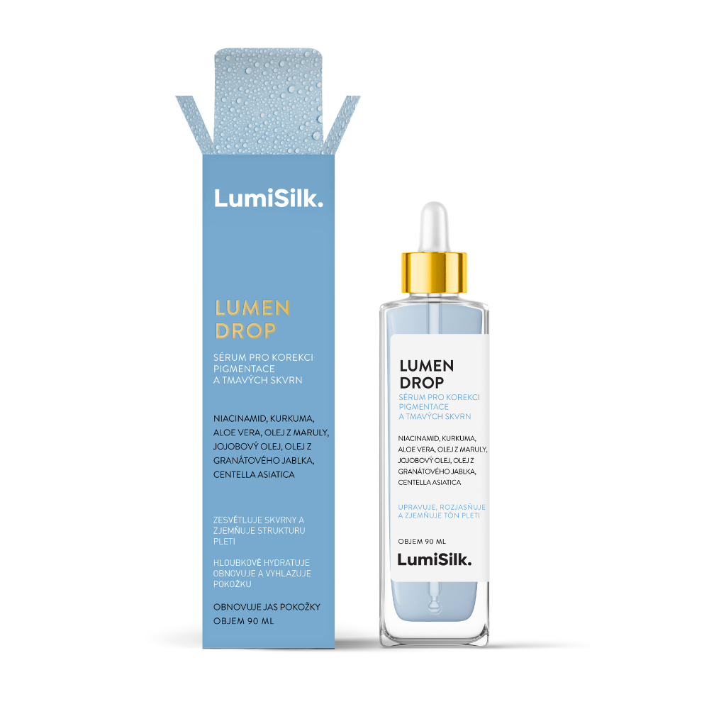 Balení séra Lumen Drop od LumiSilk – korekční sérum proti pigmentovým skvrnám s niacinamidem, kurkumou a rostlinnými oleji